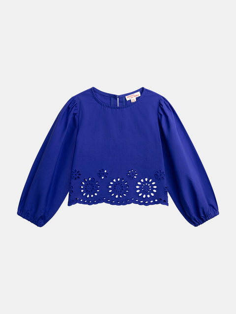 Blue Broderie Anglaise Cotton Blouse