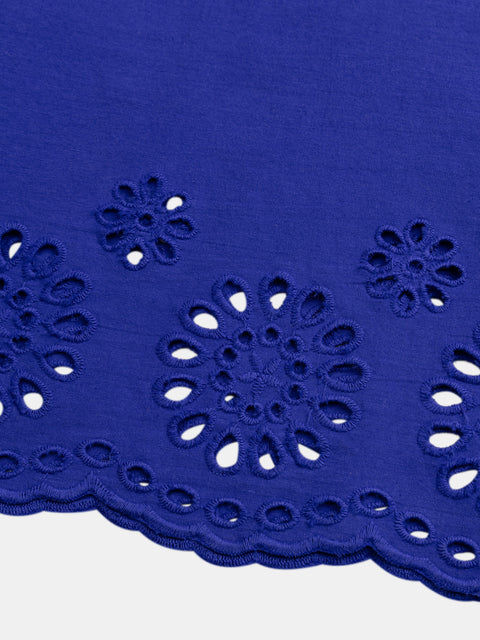 Blue Broderie Anglaise Cotton Blouse