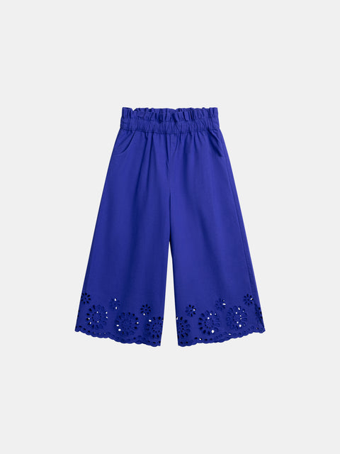 Blue Broderie Anglaise Cotton Trousers