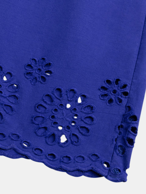 Blue Broderie Anglaise Cotton Trousers