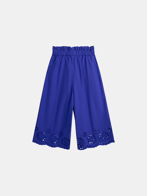 Blue Broderie Anglaise Cotton Trousers