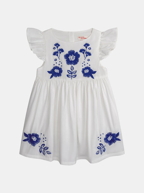 Lined White Embroidered Cotton Dress