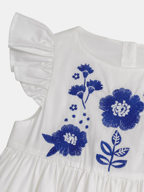 Lined White Embroidered Cotton Dress