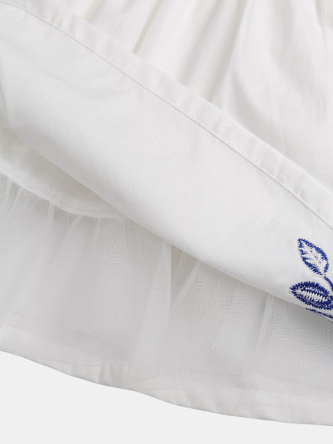 Lined White Embroidered Cotton Dress