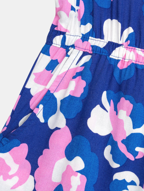 Blue Floral Print Viscose Jumpsuit