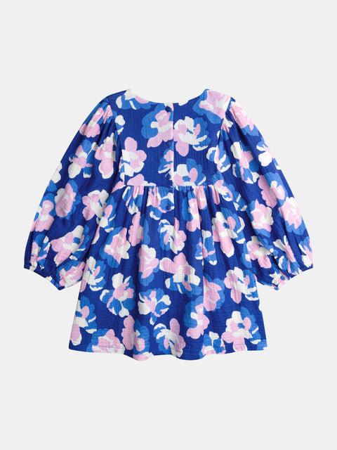 Lined Blue Floral Print Cotton Dress