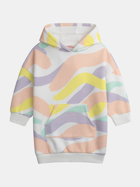 Lined Fleece Graphic Print Hooded Dress