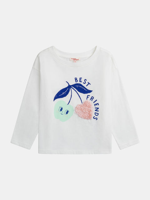 Cream Apple Print Cotton T-shirt