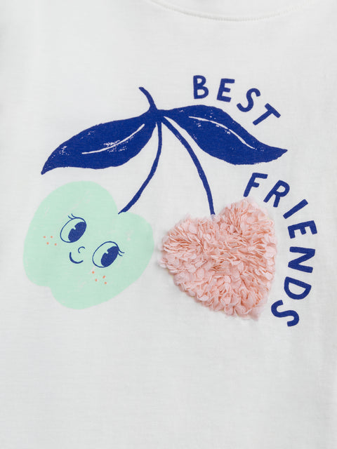 Cream Apple Print Cotton T-shirt