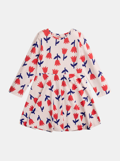 Cream Tulip Print Cotton Skater Dress