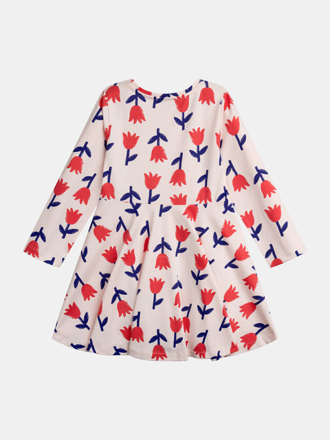 Cream Tulip Print Cotton Skater Dress