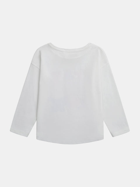 Cream Cotton T-shirt With Floral Animation