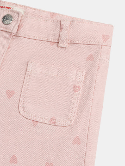 Pink Heart Print Cotton Twill Trousers