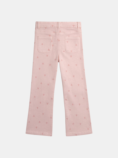 Pink Heart Print Cotton Twill Trousers