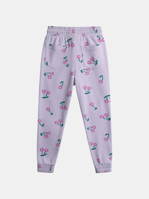 Purple Floral Print Cotton Fleece Joggers