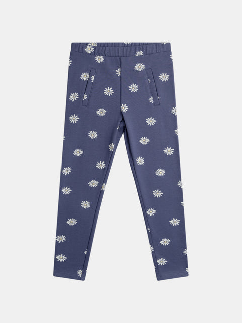 Blue Daisy Print Cotton Leggings