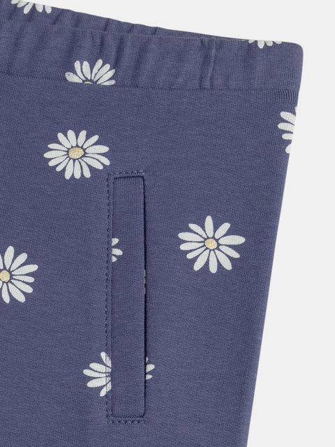 Blue Daisy Print Cotton Leggings