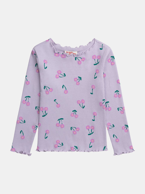 Lilac Floral Printed Cotton T-shirt