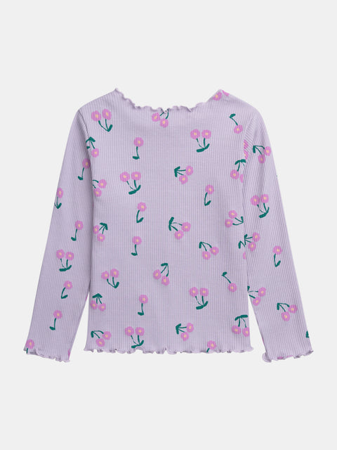 Lilac Floral Printed Cotton T-shirt
