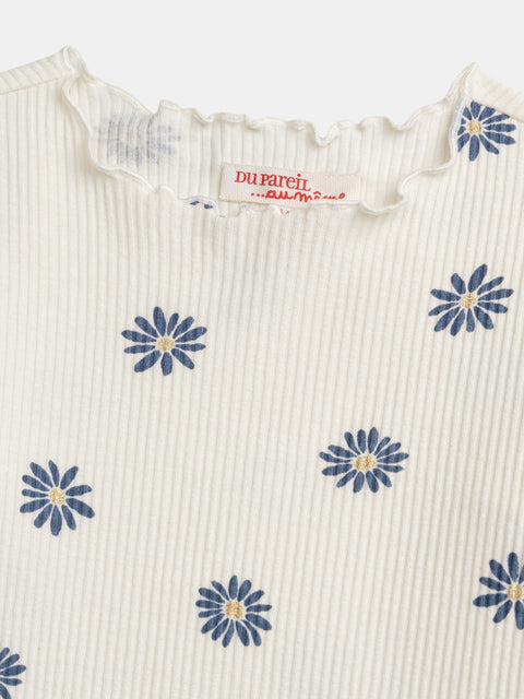 Cream Daisy Print Cotton T-shirt