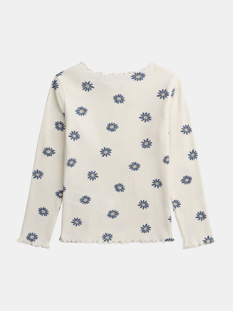 Cream Daisy Print Cotton T-shirt