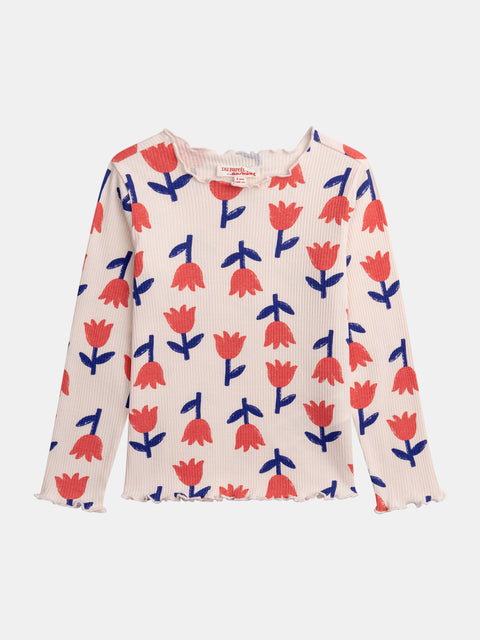 Pink Tulip Print Cotton T-shirt