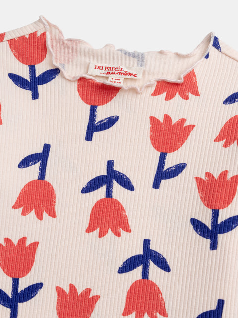 Pink Tulip Print Cotton T-shirt