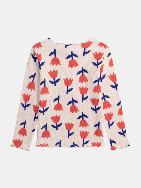 Pink Tulip Print Cotton T-shirt