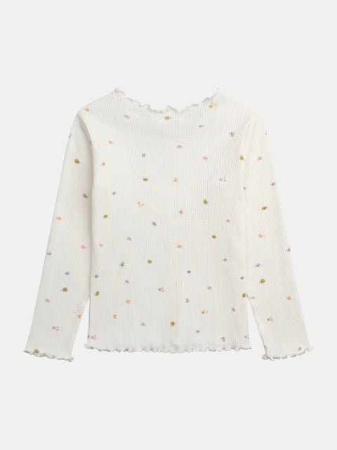 Cream Floral Print Cotton T-shirt