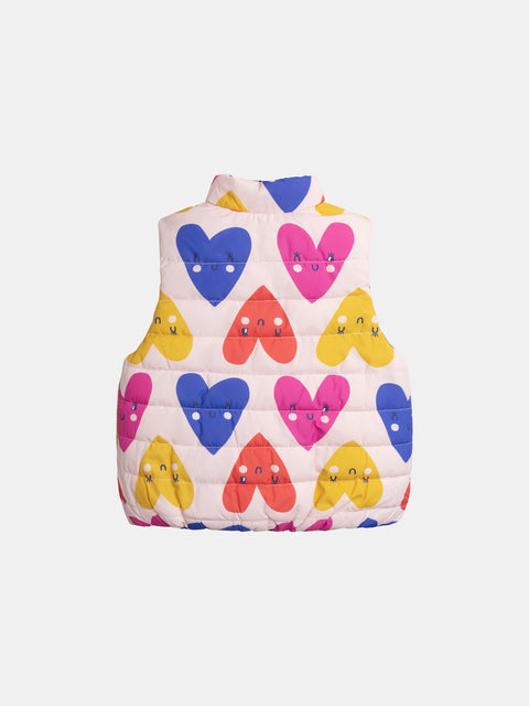 Reversible Pink Heart Print Sleeveless Jacket