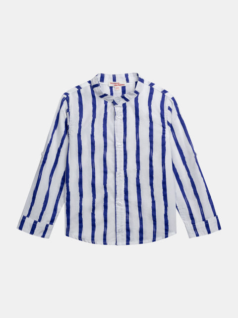 Blue Stripe Cotton Poplin Shirt