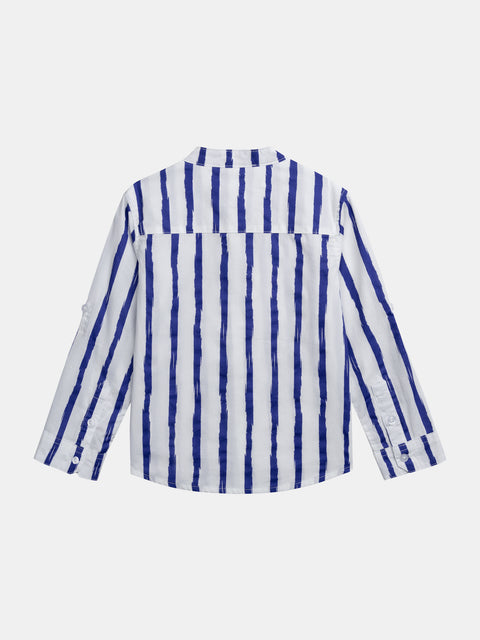 Blue Stripe Cotton Poplin Shirt