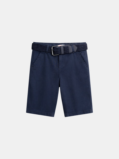Belted Navy Cotton Shorts