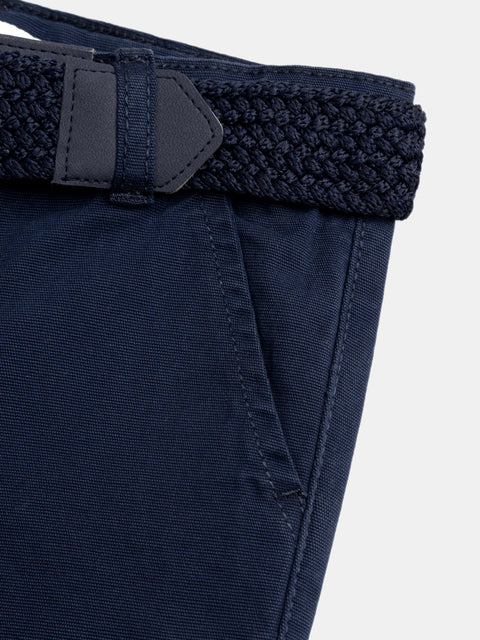 Belted Navy Cotton Shorts