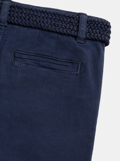 Belted Navy Cotton Shorts