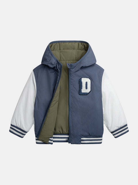 Blue Reversible Baseball Style Jacket With Hood