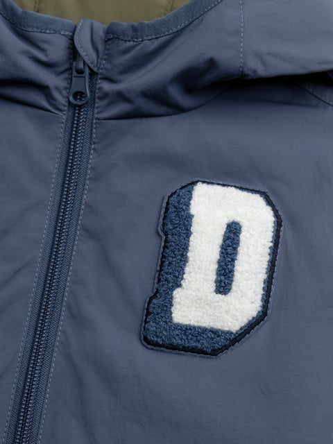 Blue Reversible Baseball Style Jacket With Hood