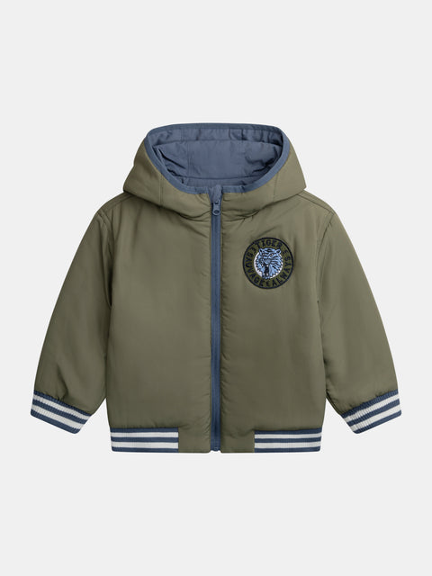 Blue Reversible Baseball Style Jacket With Hood