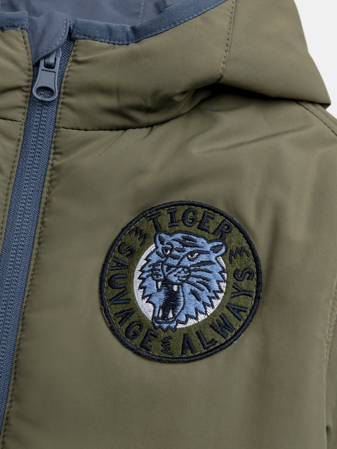 Blue Reversible Baseball Style Jacket With Hood