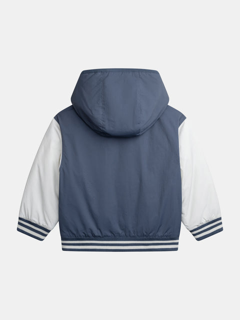 Blue Reversible Baseball Style Jacket With Hood