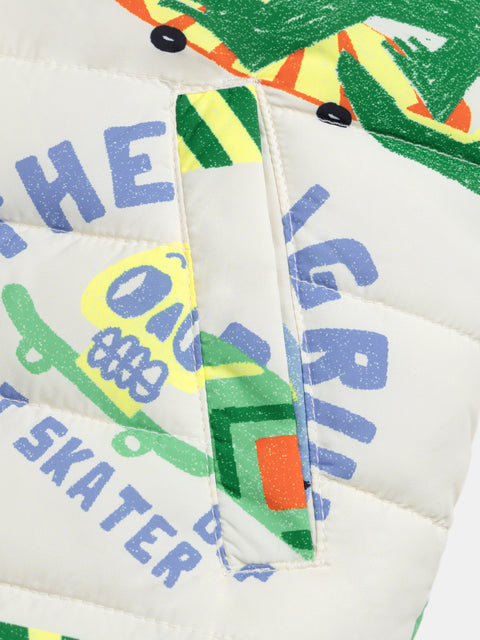 Reversible Cream Dinosaur Print Sleeveless Jacket