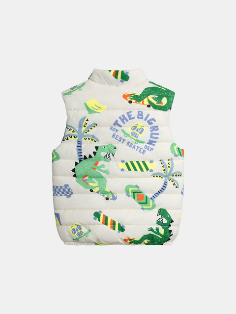 Reversible Dinosaur Print Sleeveless Jacket