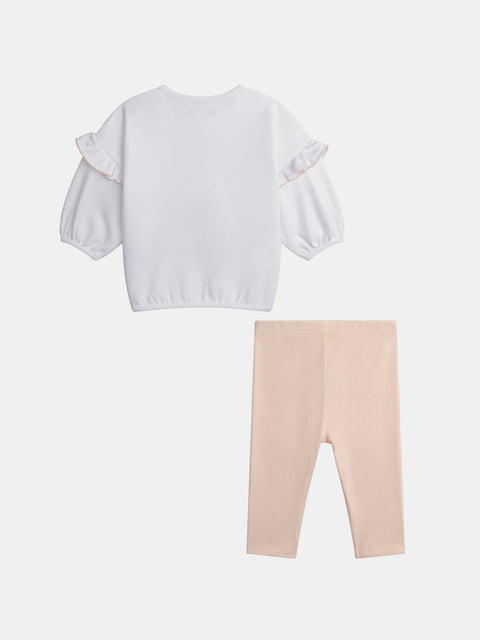 Newborn White Fleece Sweatshirt & Matching Peach Legging
