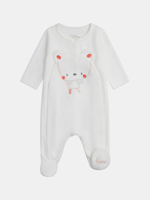 White Mouse Applique Velour Sleepsuit
