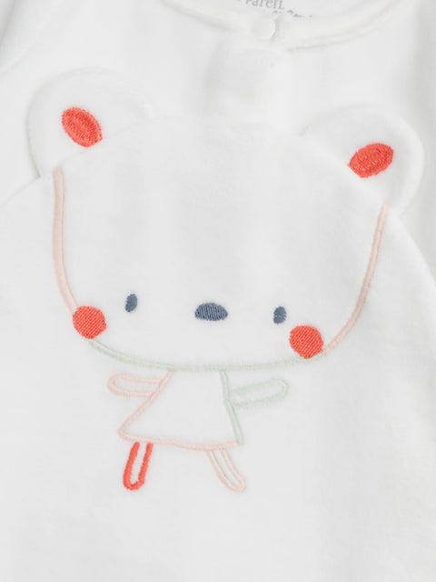White Mouse Applique Velour Sleepsuit