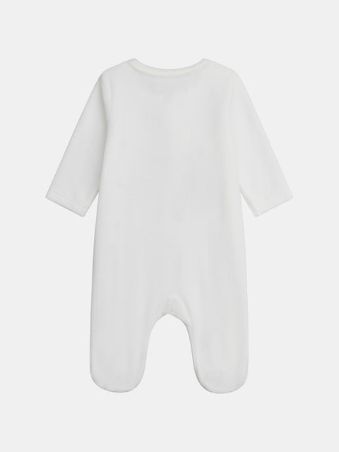 White Mouse Applique Velour Sleepsuit