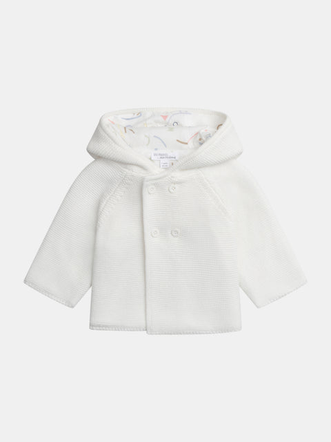 Newborn White Hooded Cotton Cardigan
