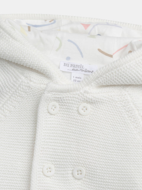 Newborn White Hooded Cotton Cardigan