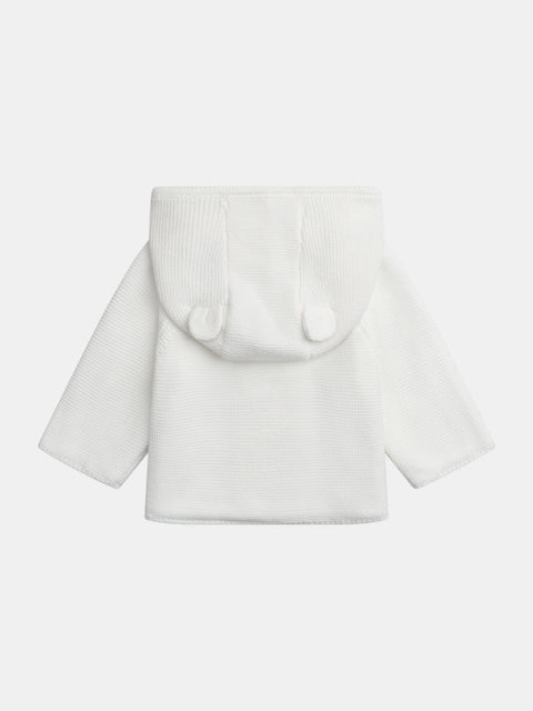 Newborn White Hooded Cotton Cardigan