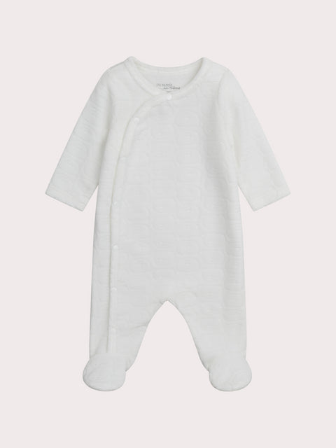 Newborn White Self Embossed Velour Sleepsuit